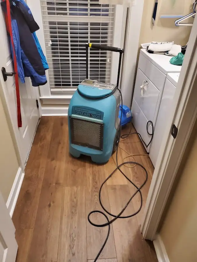 Commercial dehumidifier deployed for Flood Damage Cleanup in North Potomac
